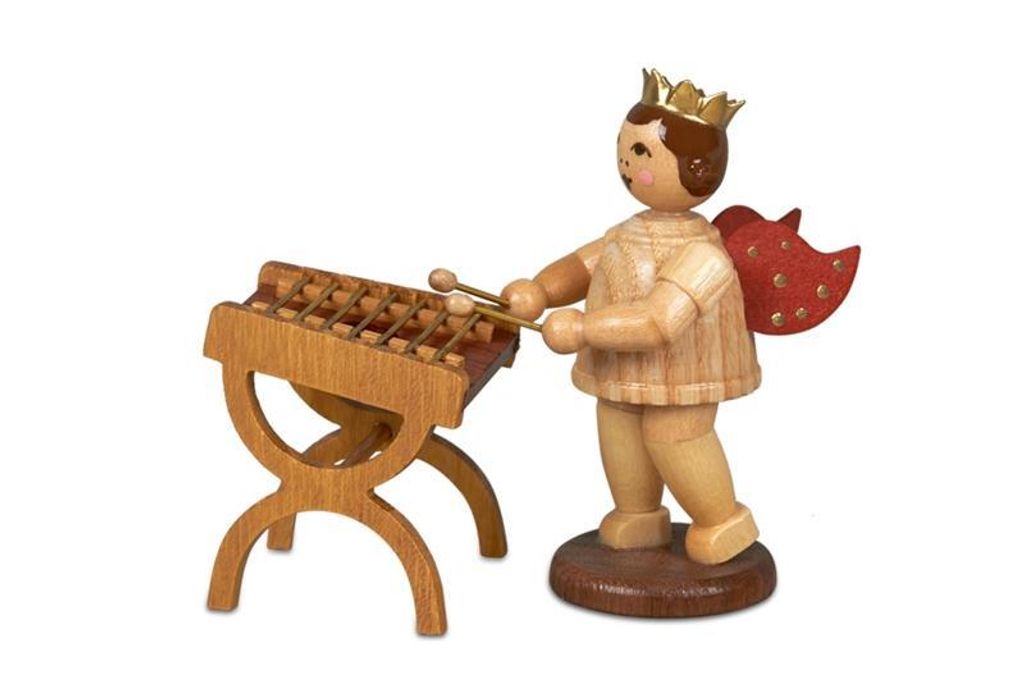 Holzfigur Musikengel mit Hackbrett und Krone Höhe 6,5cm NEU
