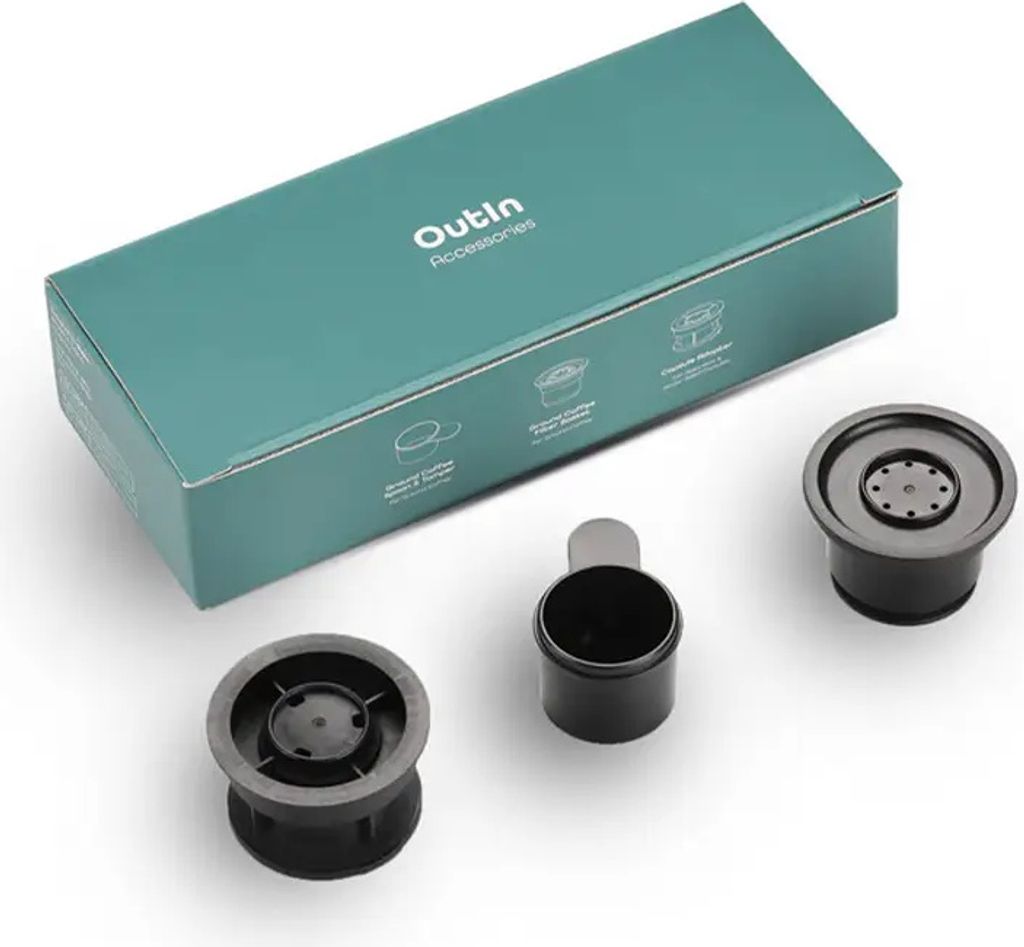 OutIn Nano Adapter Set | Für Kapseln und gemahlenen Kaffee | Mit Löffel und Siebträger | Espressomaschinen-Ersatzteile