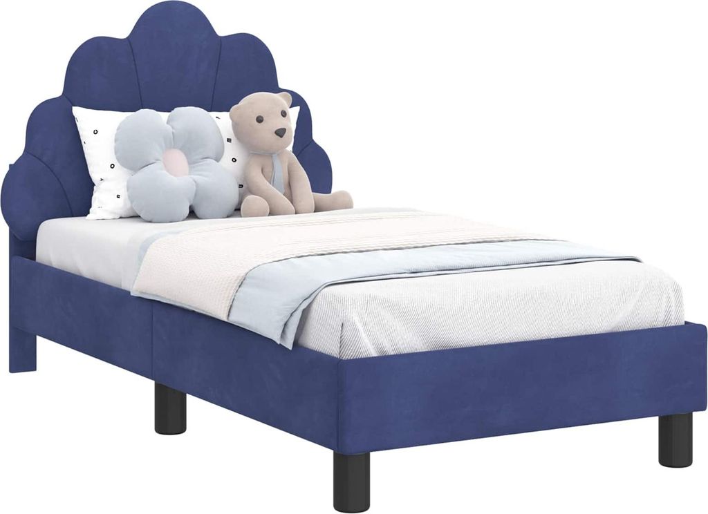 Kinderbettgestell mit Kopfteil Polizeiblau 70 x 140 cm Samt