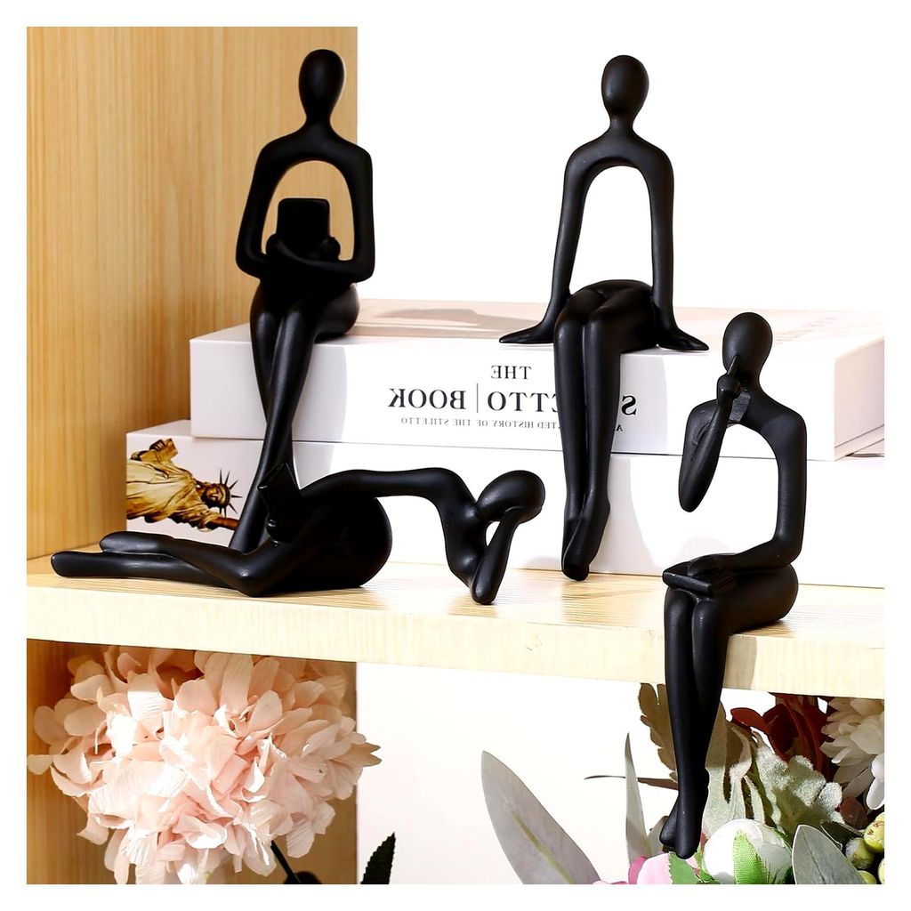 Bücherregal-Nachbildungation, schwarze Denker-Statue, Figuren, 4-teiliges Set, für Ihr Zuhause, Büro oder Regal, abstrakte Kunstskulpturen, Gesc...