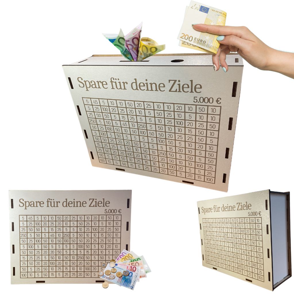 Spardose Holz weiß Sparbüchse SparBox, Personalisierte Produktbild 