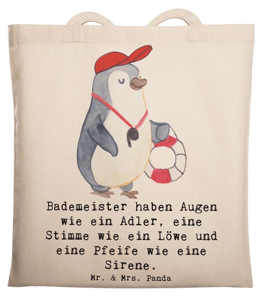 Mr. & Mrs. Panda Tote Bag Bademeister Superheld - Transparent - Geschenk, Gemeinschaft, Jutetasche, Geschenke mit Herz, Beruf, Schwimmunterricht, B...
