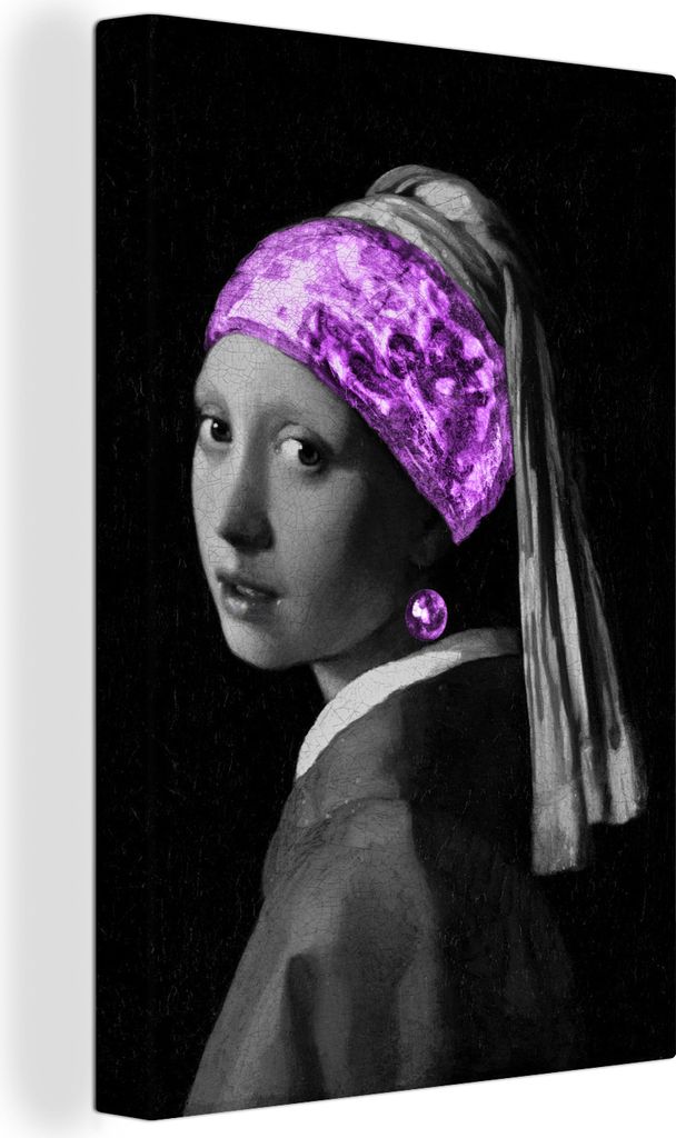 OneMillionCanvasses - Leinwandbilder - 90x140 cm, Das Mädchen mit dem Perlenohrring - Johannes Vermeer - Lila, Wandbilder Kunstdruck Wanddekorat...
