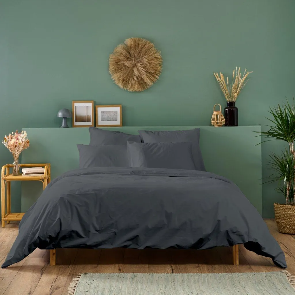 Linge de lit en percale de coton 140x200 cm Bleu Câlin Anthracite