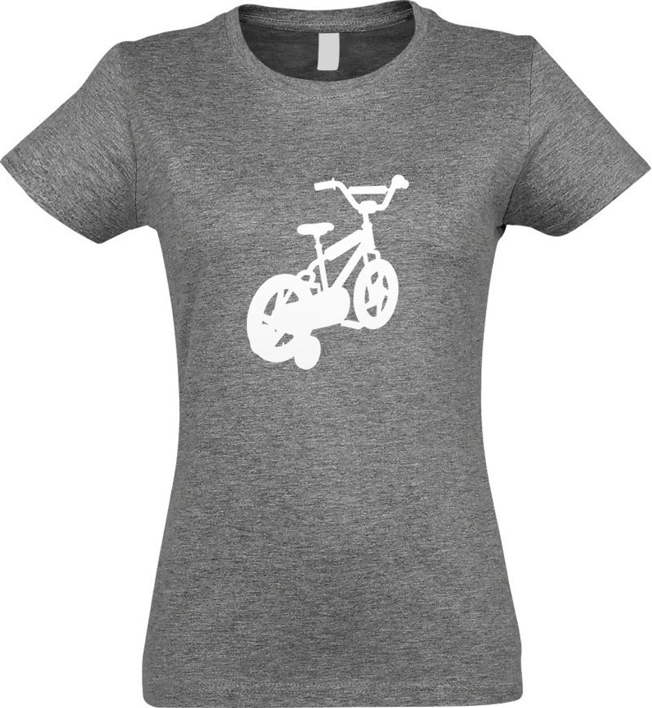 Kiwistar - T-Shirt tailliert - Damen - Graumeliert - Fahrrad Stützräder - mit Motiv Bedruckt - Funshirt Design - Sport - Freizeit - Damen - S