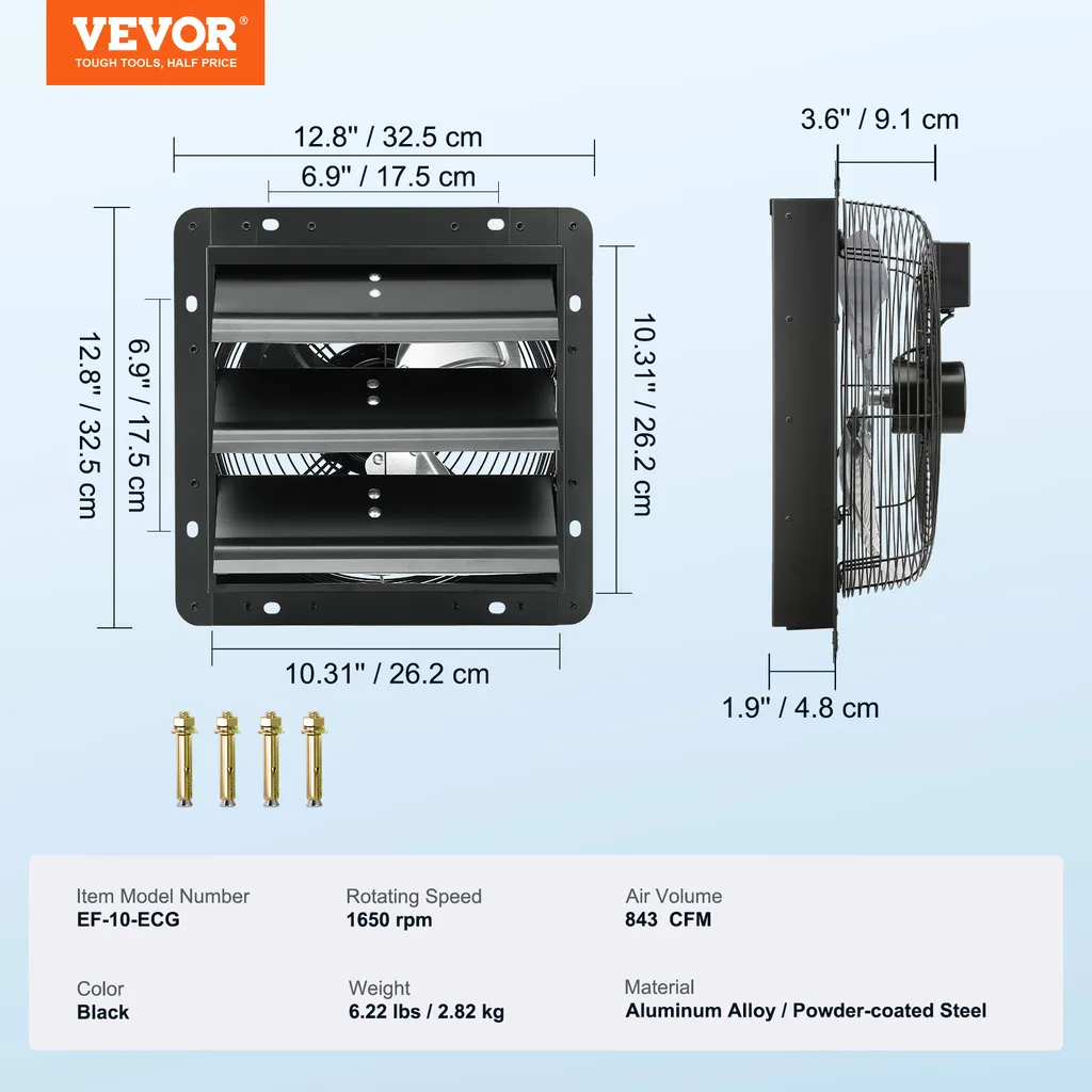 Ventilatore di scarico VEVOR, 254 mm, regolatore temperatura-umidità, motore EC, 843 CFM, ventilatore a parete con controllo della velocità per montaggio a parete, ventilazione e raffreddamento per serre, garage, capannoni - 7