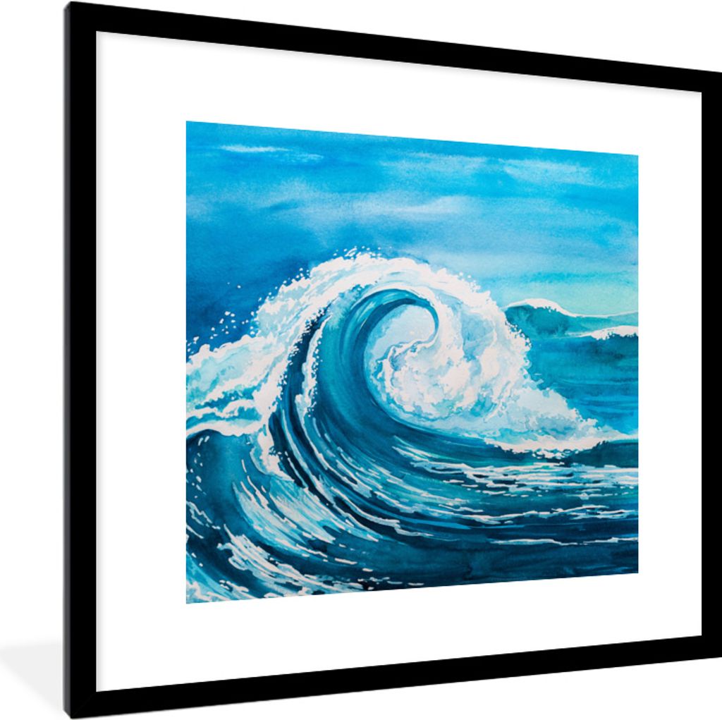 MuchoWow MuchoWow Gerahmtes Poster Golf - Meer - Aquarell 40x40 cm - Poster mit zchwarzem Bilderrahmen - Poster - Plakat im Rahmen