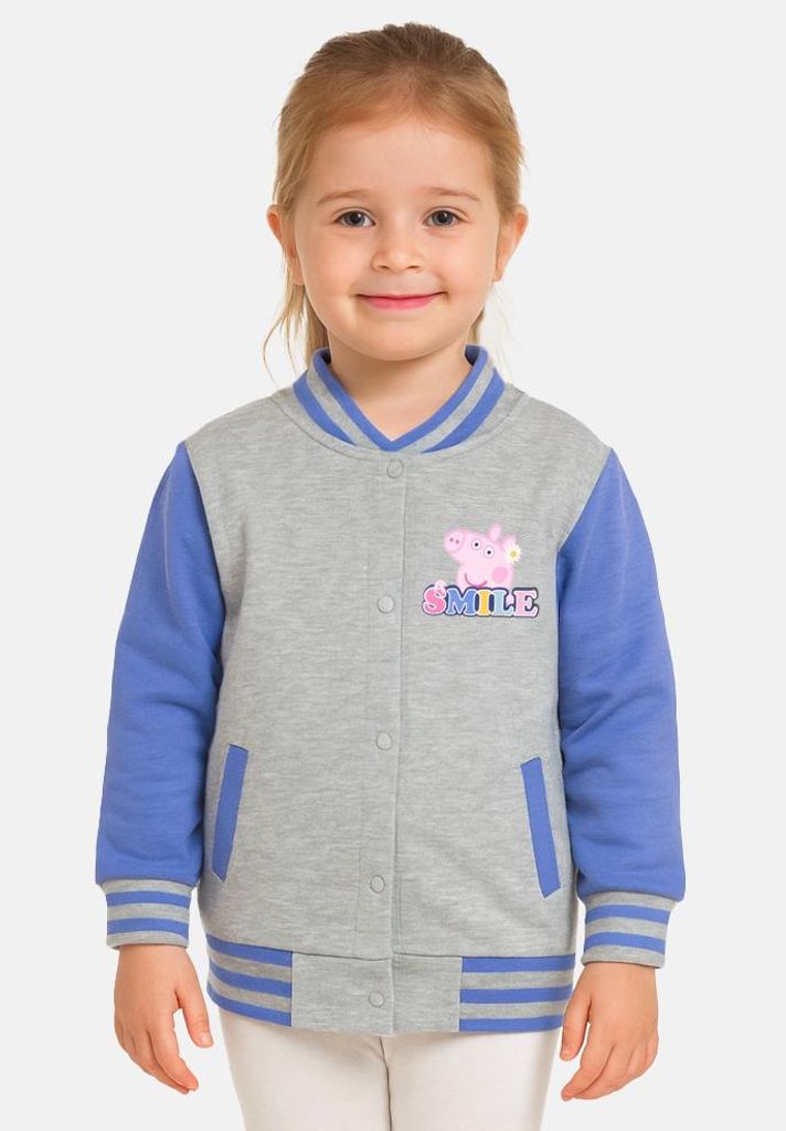 Peppa Wutz Collegejacke für Mädchen - Friends Forever Baseball Retro Jacke Grau/Lila 110-116