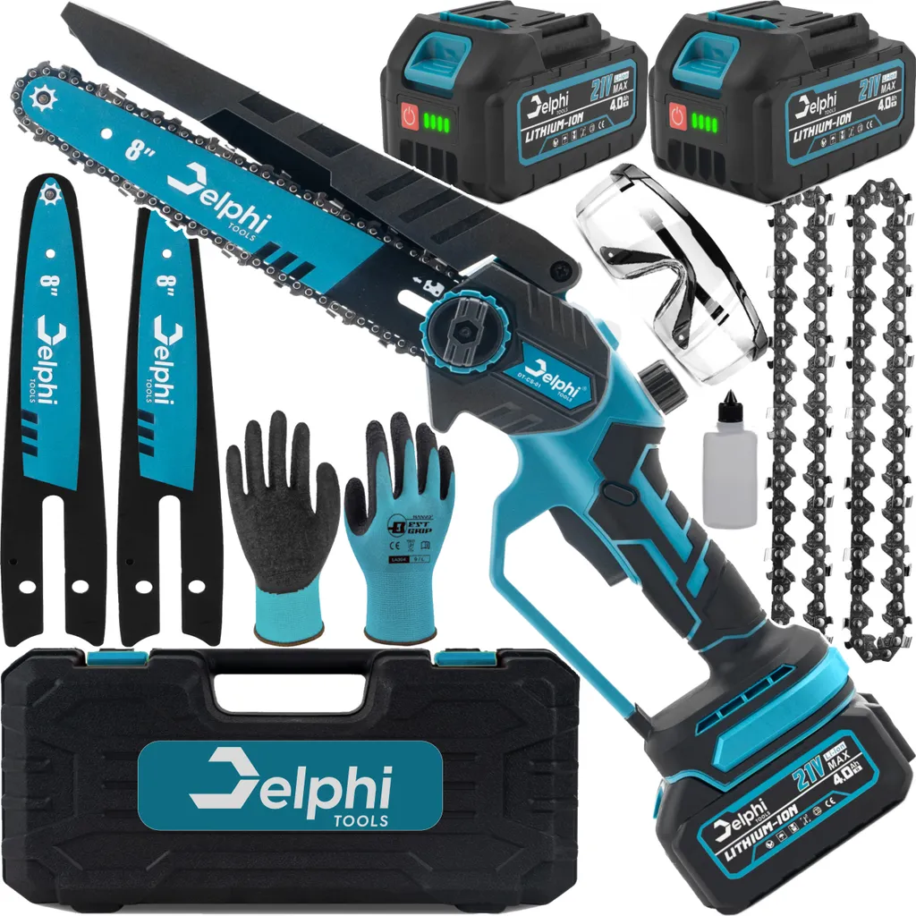 DELPHI PRO 21V Motosega a Batteria 8 Pollici Brushless 2x4000mAh