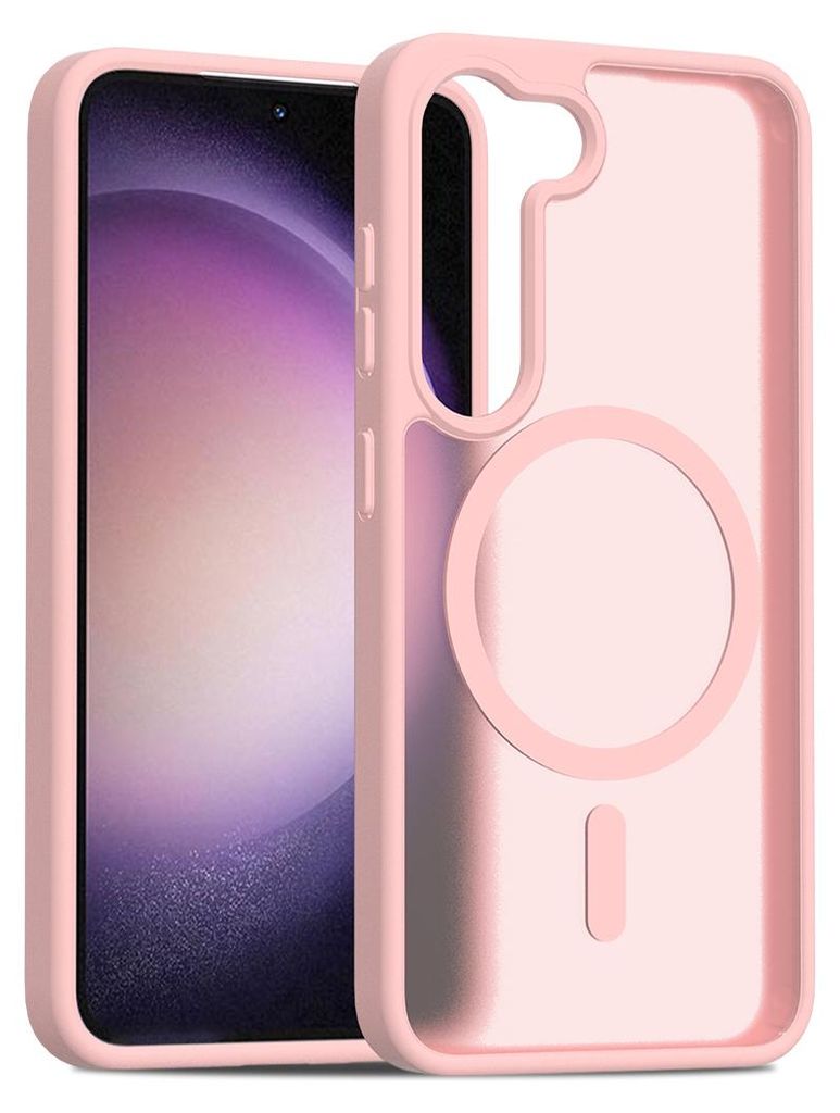 Magnetisch Hülle für Samsung Galaxy S23, Kompatibel mit MagSafe, Transluzente Matt Rückseite Stoßfeste Handyhülle Pink