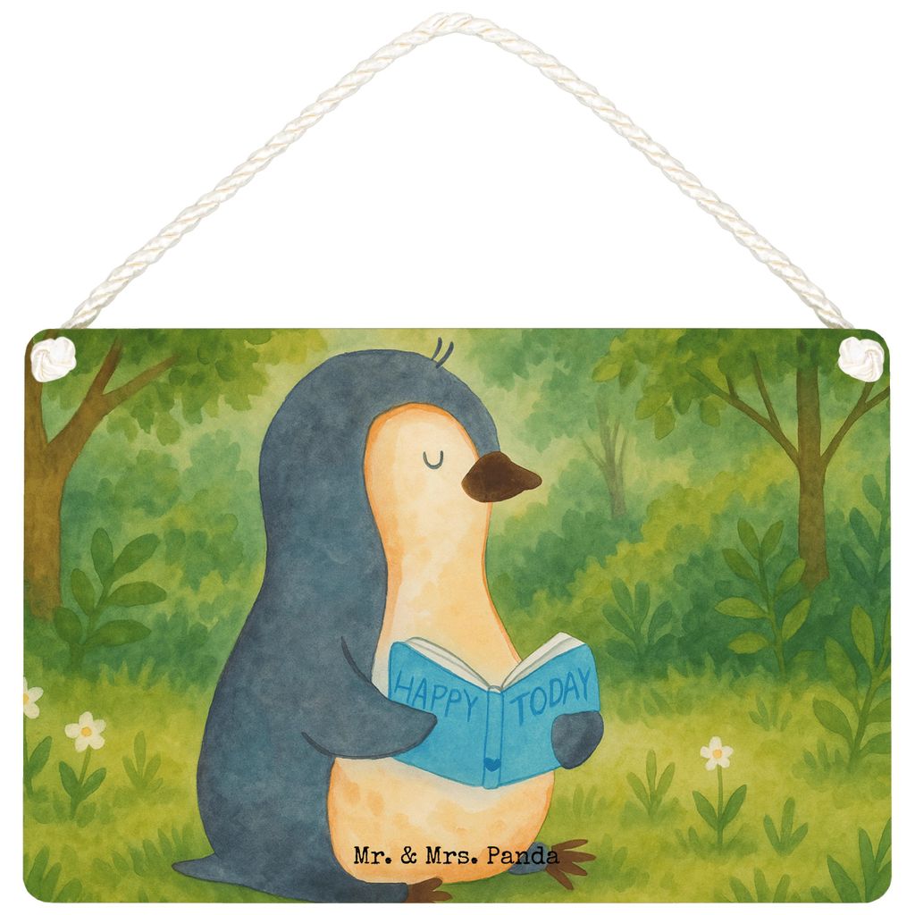 Mr. & Mrs. Panda Schild Pinguin Buch Design DIN A6 - Weiß - Geschenk, kleine aufmerksamkeit, Wandbild Holz, Türschild, Ferien, Ausruhen, Urlaub, ...