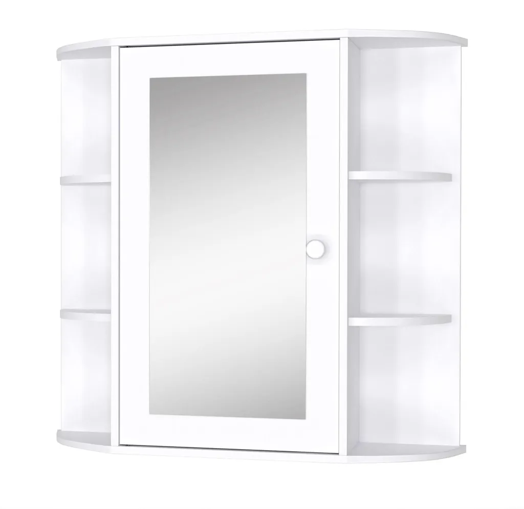 Armoire Murale avec Miroir Salle de Bain et Rangement Latéral Blanc