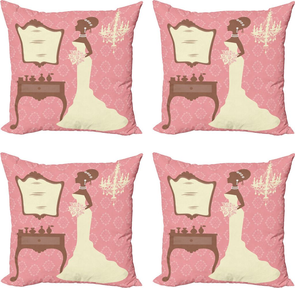ABAKUHAUS Bridal Shower Kissenbezug Set (4 Stück), Brautpartei-Kleid, Moderner Doppelseitiger Digitaldruck, 50 cm x 50 cm, Coral Brown und Weiß