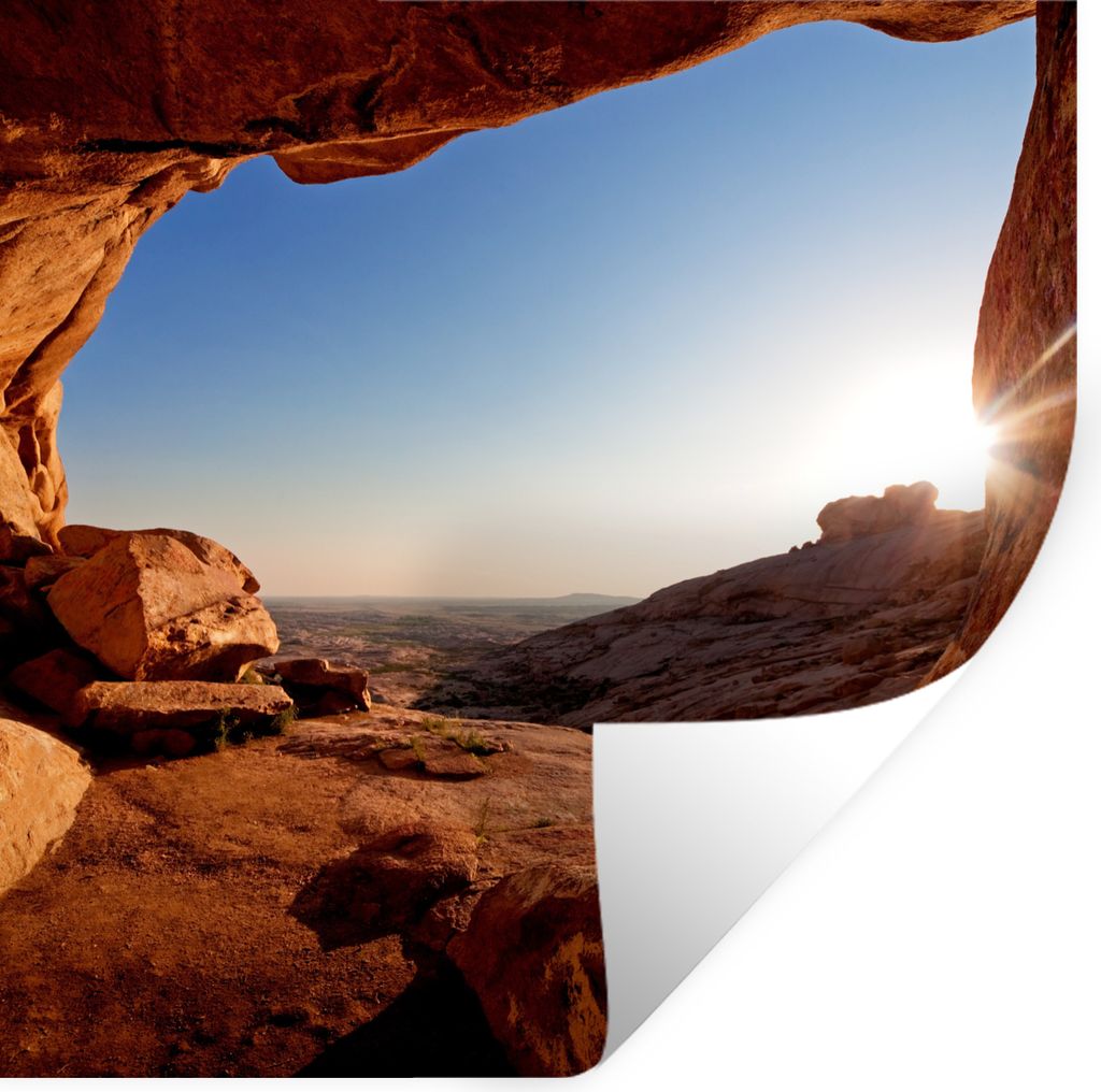 MuchoWow Wandtattoo Wandsticker Wandaufkleber Höhle - Wüste - Sonne - Landschaft 50x50 cm Selbstklebend und Repositionierbar - Selbstklebend - ...