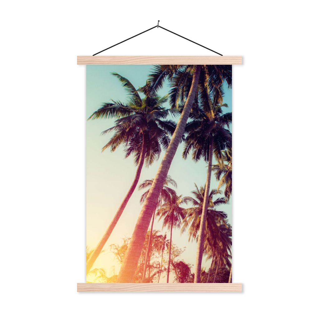 MuchoWow Textilposter Palme - Sommer - Retro - Sonne 40x60 cm mit holzfarbenen Rahmen - Poster