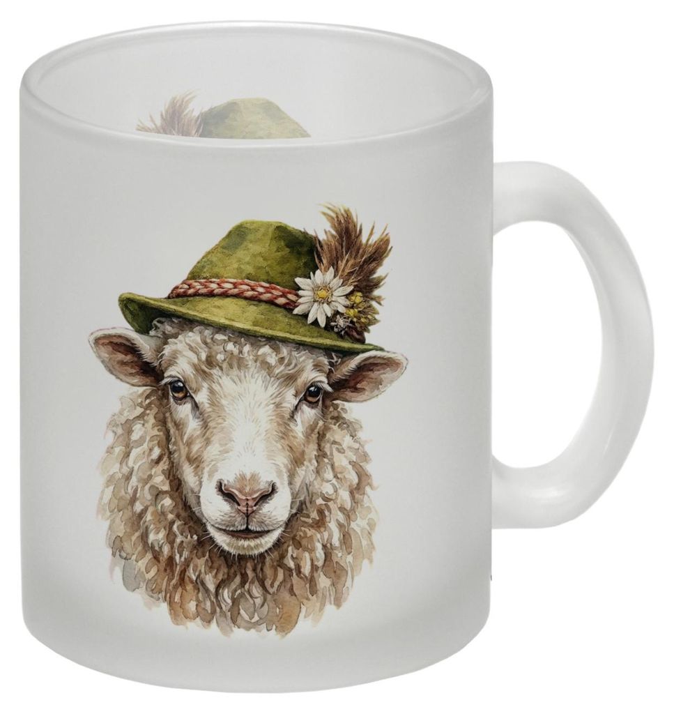 Schaf mit alpenländischem Trachtenhut Glas Tasse