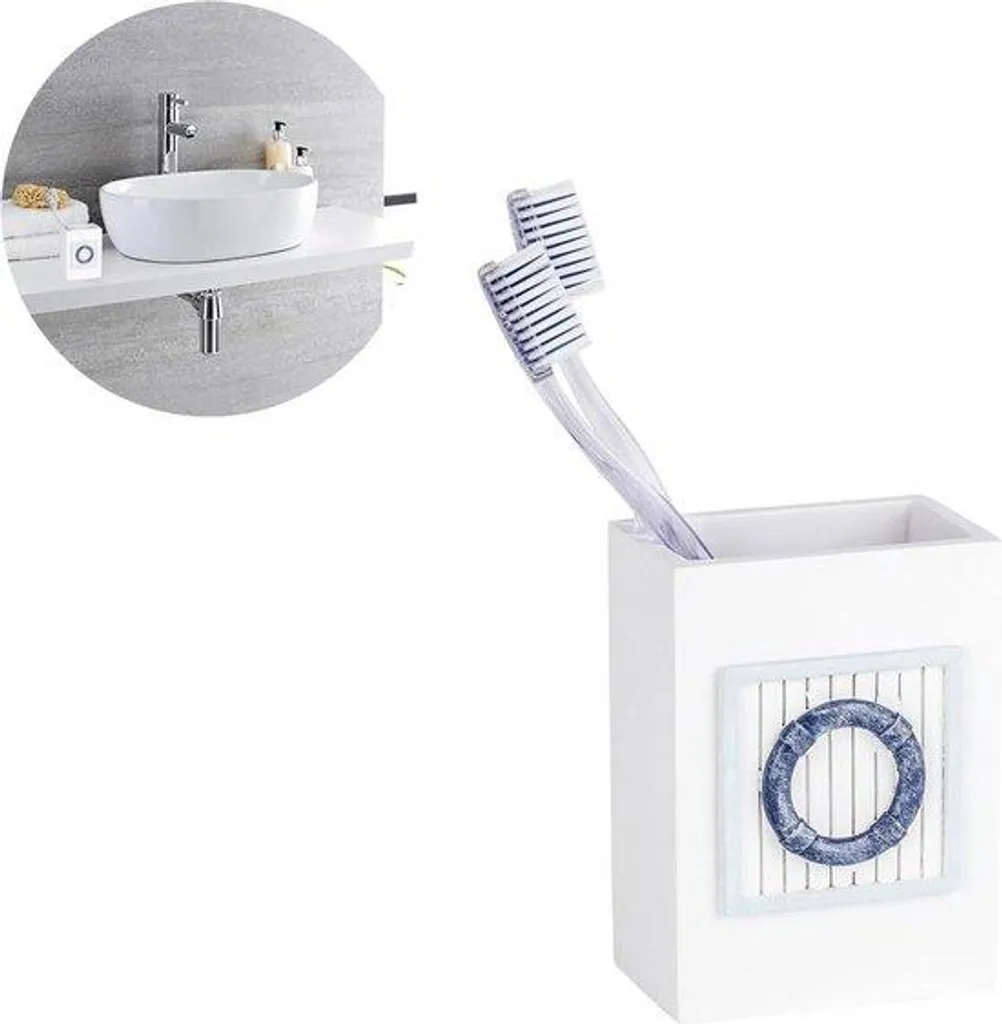 Porte-brosse à dents bicolore Harsen format compact 6x8x11 cm blanc bleu
