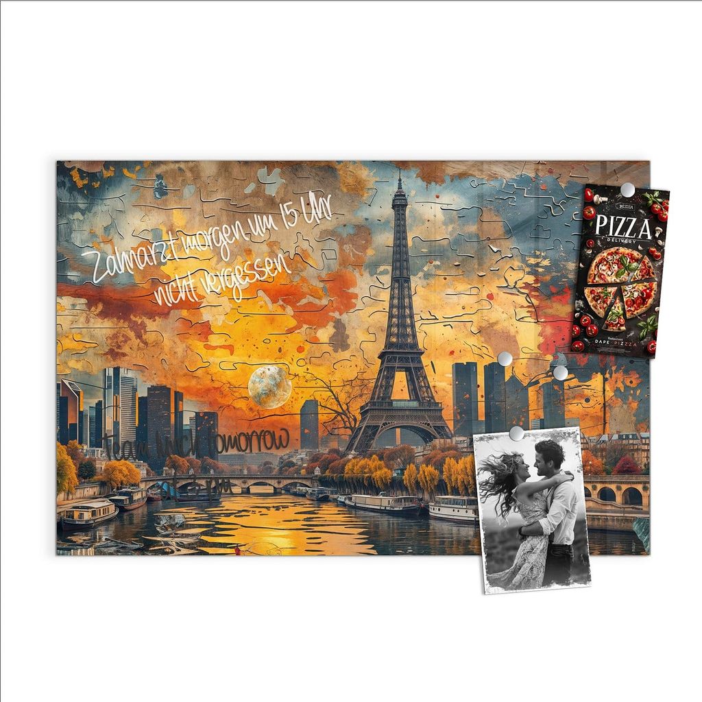 Magnettafel 60x40cm Pinnwand Whiteboard beschreibbar - Eiffelturm Skyline