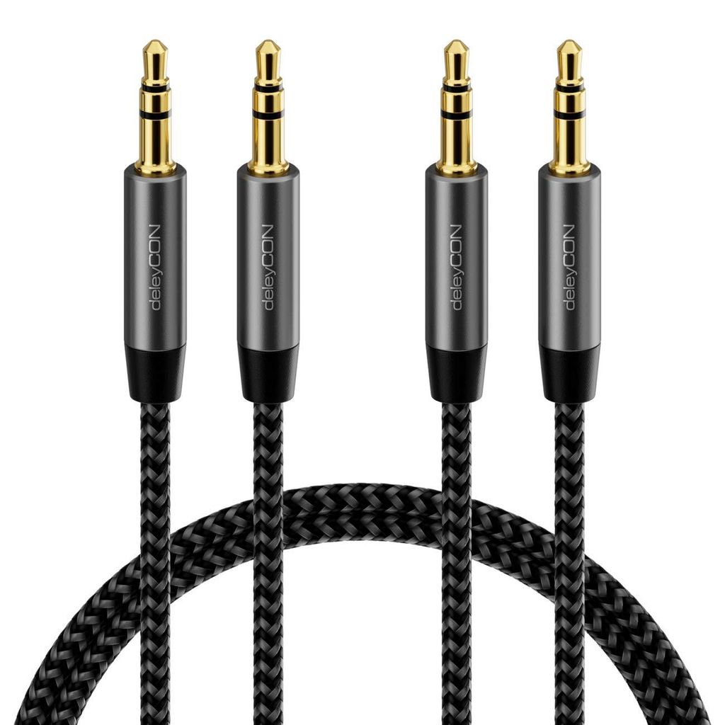 deleyCON 2x 1m Nylon 3,5mm Klinke Audio Stereo AUX Kabel Produktbild 