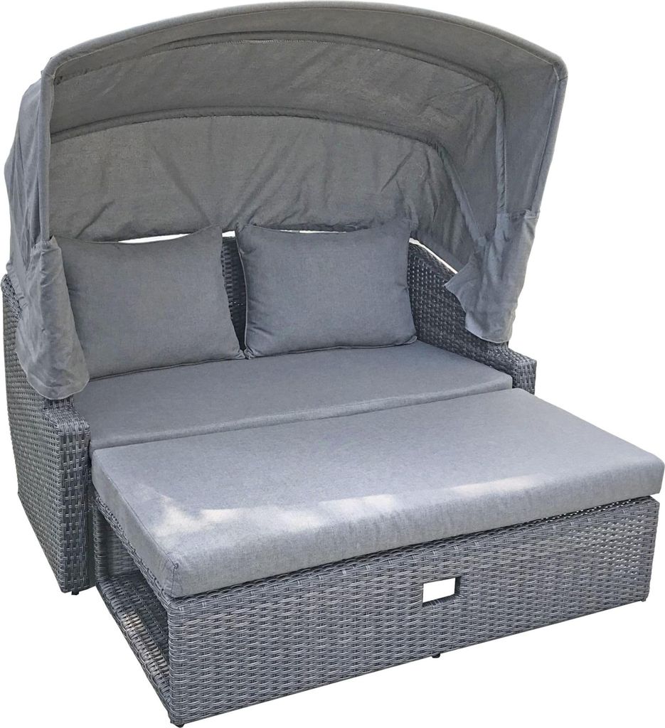 Gartenmuschel CAIRO mit Sonnendach - Aluminium, Grau | Sonneninsel Outdoor Gartensofa mit Dach Garten Pool
