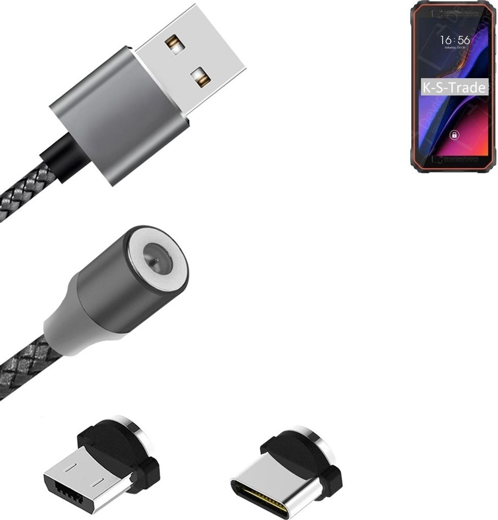 K-S-Trade Hochwertiges Magnet-Lade-kabel Sync-Kabel Daten-Kabel kompatibel mit Blackview Oscal S60 mit USB-Typ-C-Anschluss und Micro-USB-Anschluss 2A