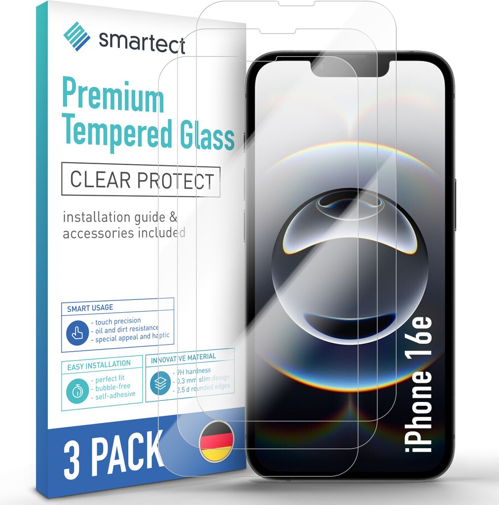 3x Schutzglas Panzerfolie Klar für iPhone 16e Displayschutz Hartglas Glas