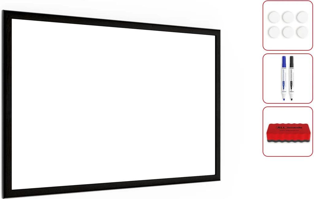 Magnetisches Whiteboard mit schwarzen Holzrahmen 60x40cm