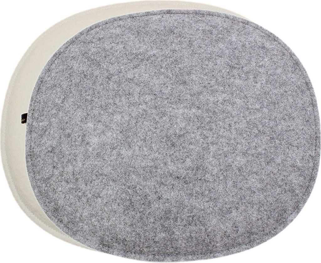 Luxflair Ovale Filz Sitzkissen mit Füllung Graumeliert/cremeweiß, ca. 35,5x31cm, waschbar bei 30°C. Moderne Sitzauflage für Designer Stühle