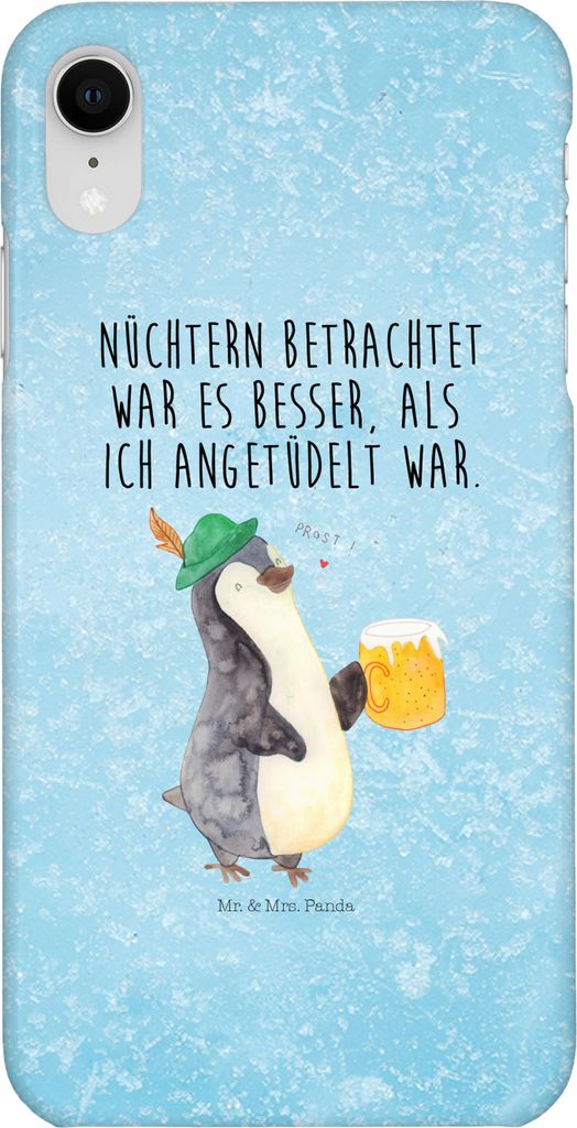 Mr. & Mrs. Panda Iphone XR Handyhülle Pinguin Bier - Eisblau - Geschenk, , Premium Kunststoff, Handy Case, Angetüdelt, Nüchtern, Beschwippst