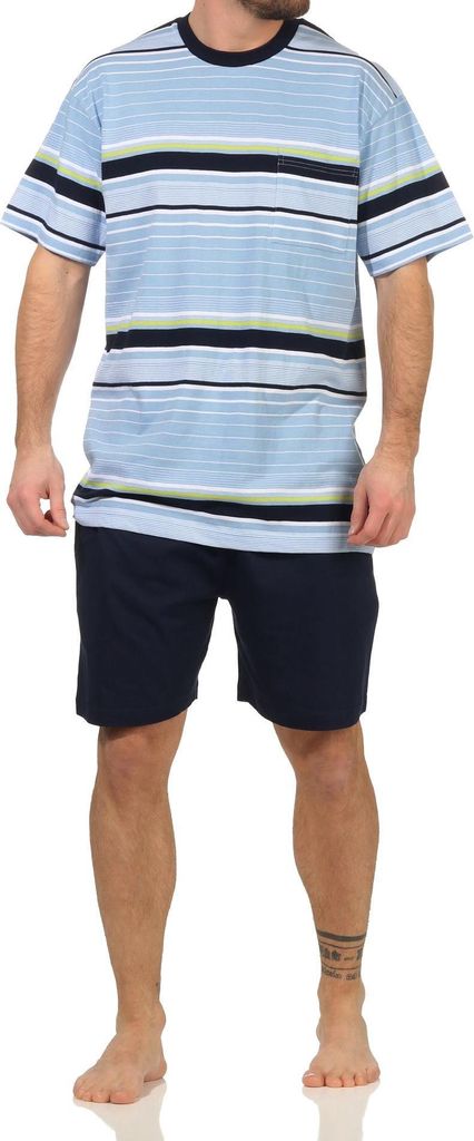 Herren Shorty kurzarm Schlafanzug Pyjama in toller Streifenoptik - 112 105 90 733 ; hellblau , 50