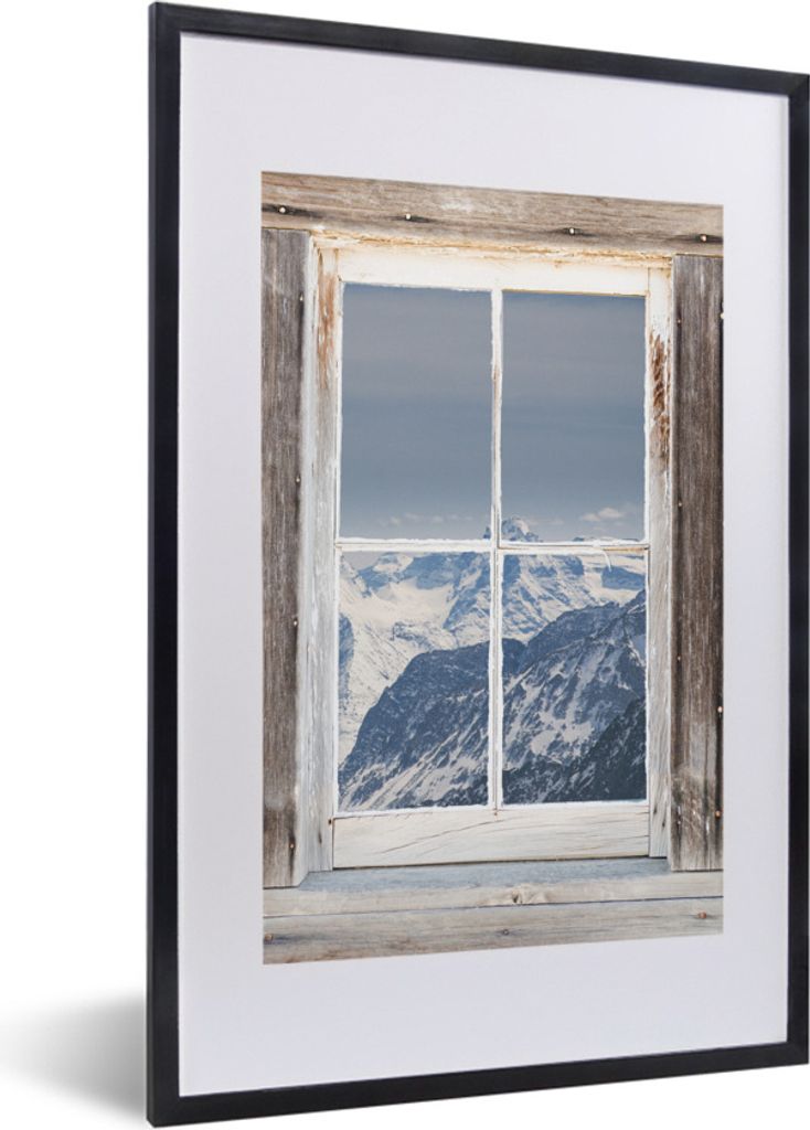 MuchoWow Gerahmtes Poster Durchschaubar - Holz - Berge 40x60 cm - Poster mit Schwarzem Bilderrahmen Wandposter Rahmen Foto Bilder - Poster in Rahmen