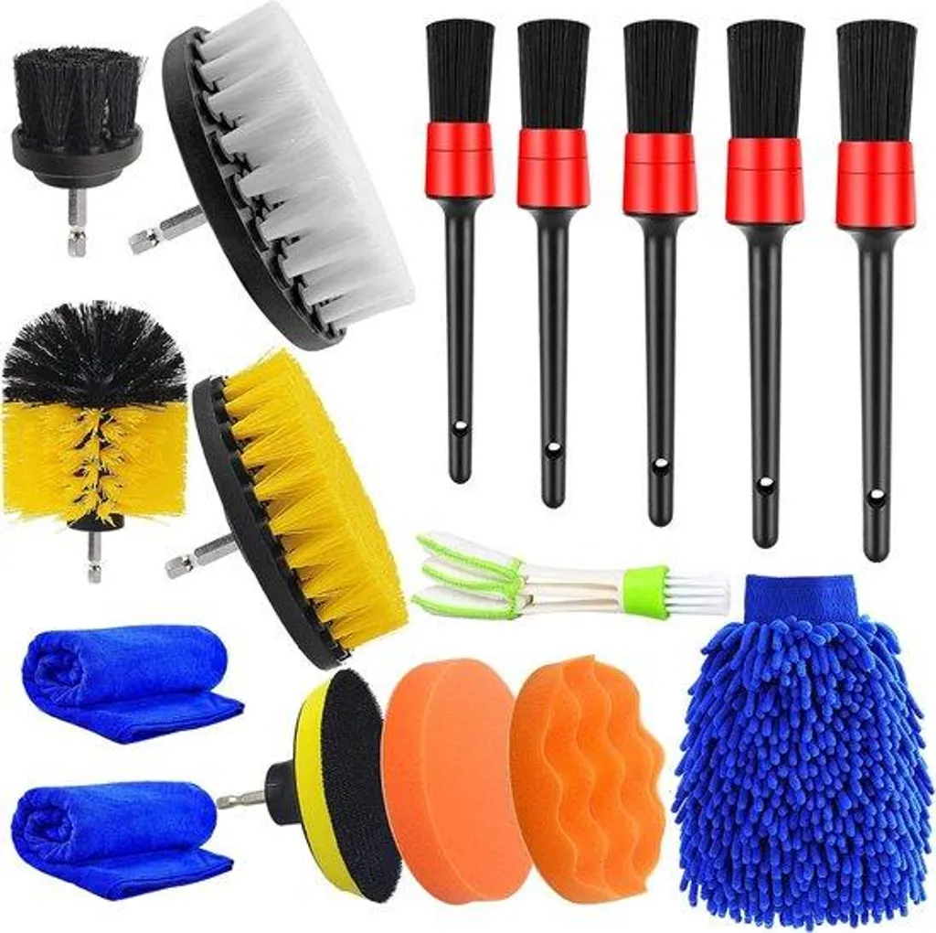 Kit brosses voiture 16 pièces contre poussière habitacle et jantes