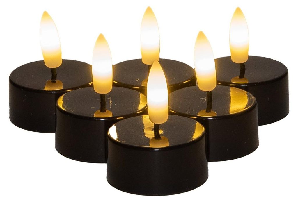 Theelicht 3d vlam batterij zwart 6st Anna's Collection Productafbeelding 