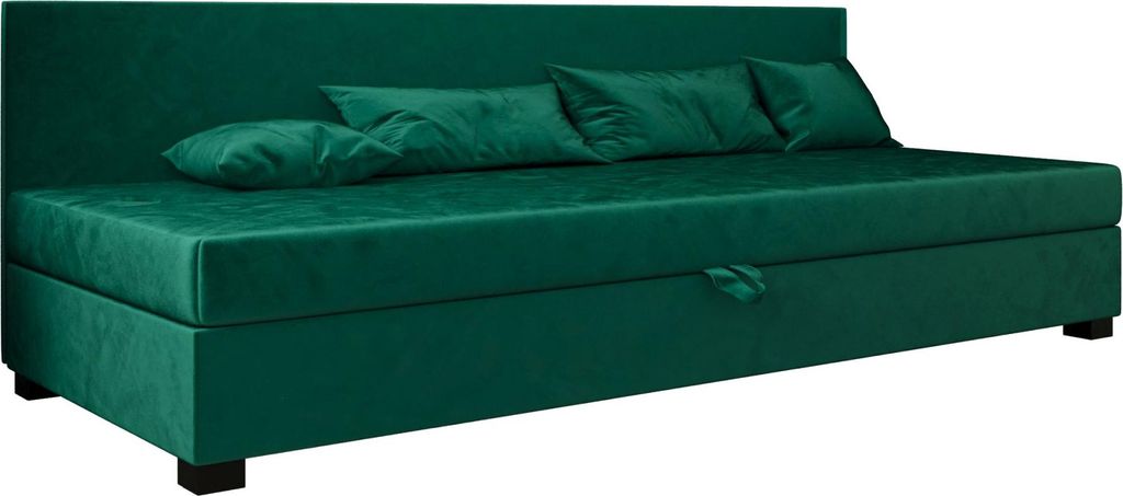 AURA SOFA Boxspringbett TILIA BIZ 80x195 Komplett-Set mit Bonell Matratze, Polsterbett mit Bettkästen - Grün, MONOLITH 37