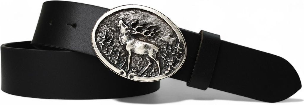 FRONHOFER Trachtengürtel mit Trachtengürtelschnalle Hirsch Motiv in Silber