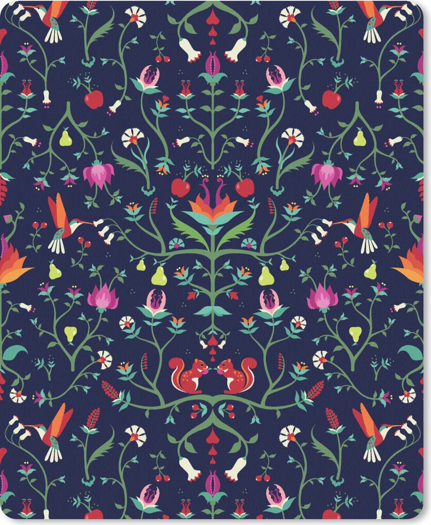 MuchoWow Mauspad Mousepad Blumen - Eichhörnchen - Muster 30x40 cm - Mousepads - Maus Mat - Pad - Mausunterlage - Mausmatten