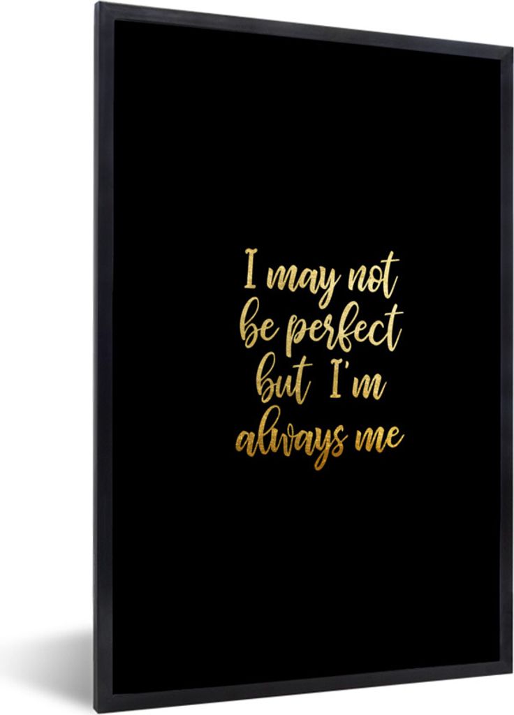 MuchoWow Gerahmtes Poster Perfekt - Schwarz und Gold - Zitate 40x60 cm - Poster mit Schwarzem Bilderrahmen Wandposter Rahmen Foto Bilder - Papier...