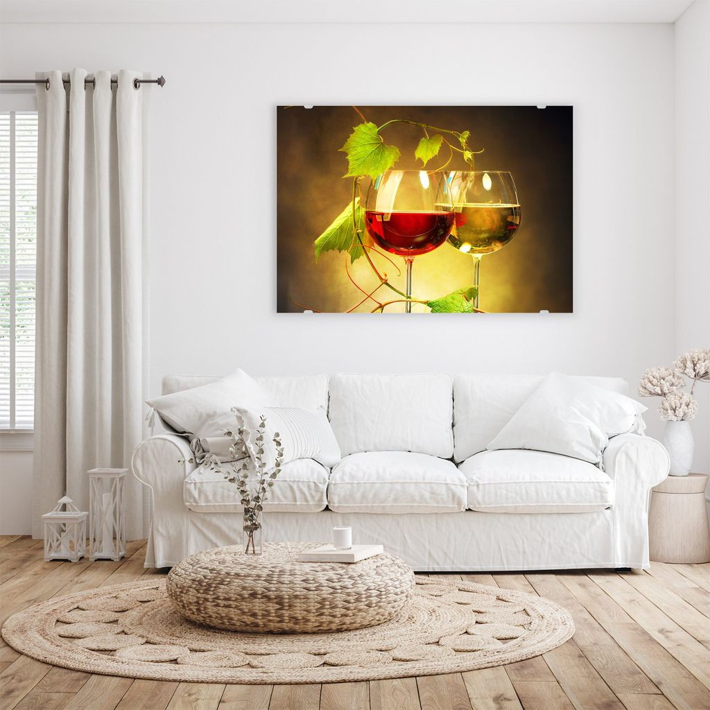 Glasbild Wandbild Gläser Rot und Weisswein 100x70cm in XXL für Wohnzimmer, Schlafzimmer, Badezimmer, Flur