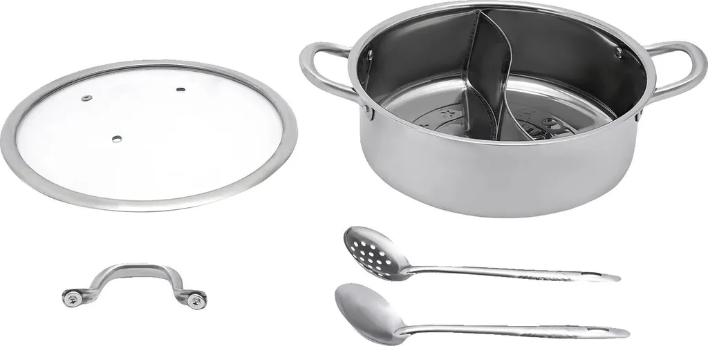 Marmite à fondue chinoise bicolore en inox avec séparateur central 4L