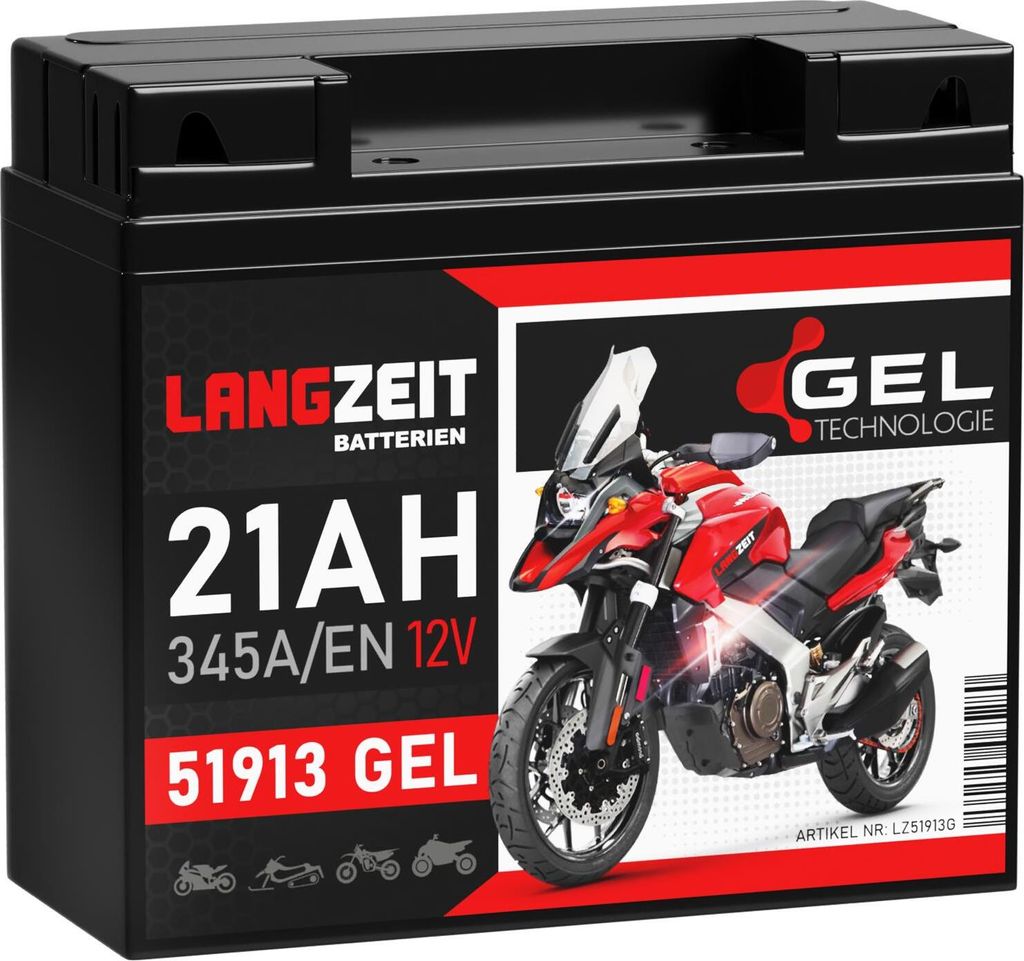 Langzeit Gel Motorradbatterie 51913 21Ah 12V Produktbild 