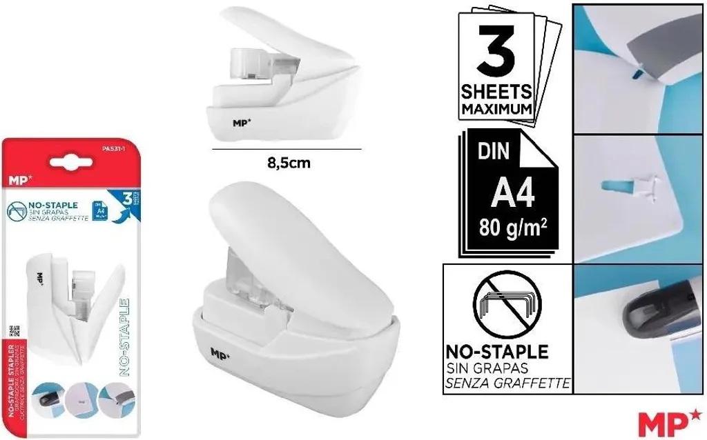 Cucitrice Senza Punti per Scontrini e Ricevute - Mini Spillatrice 3 Fogli