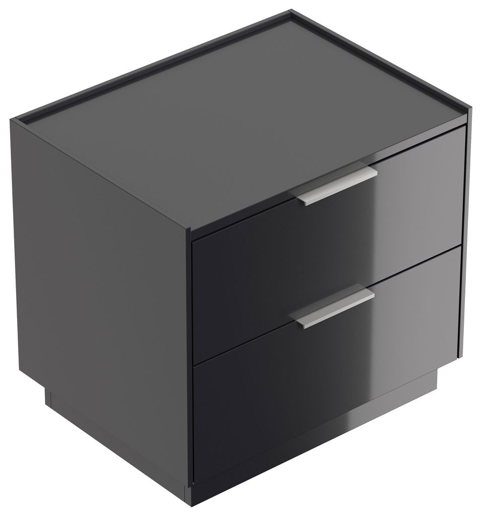 Design Nachttisch Kommode Artem 60cm B, 2 Softeinzüge lackiert Grafit Hgl : Grafit hochglanz Varianten: Grafit hochglanz