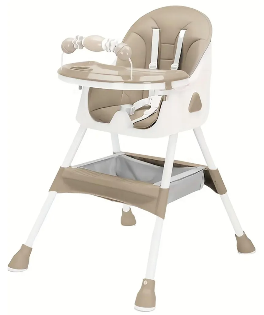 Chaise haute E500 pliable avec double plateau amovible - Kaki foncé