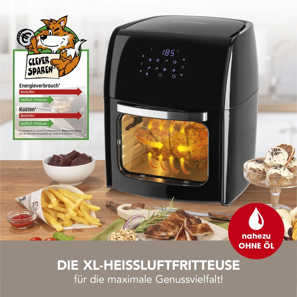 Bastilipo Heißluftfritteuse – 5,5 Liter, 1800 W, 7 Programme, Mit Antihaftkorb & Digitaler Steuerung