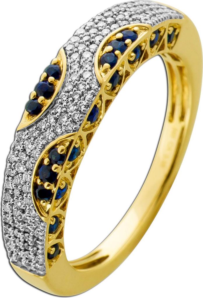 Saphir Ring Gold 585 14K Natur Diamanten 0.35ct blaue Edelsteine 19