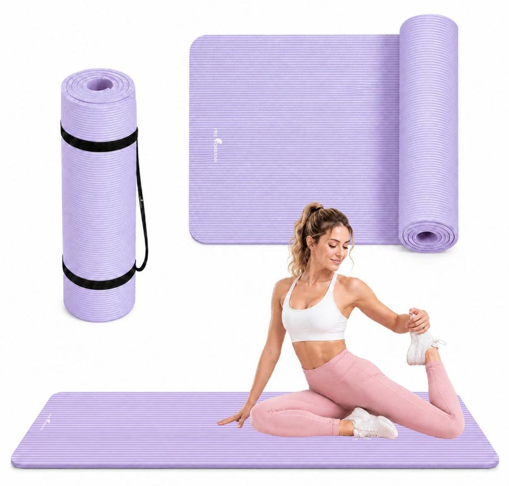 Yogamatte Fitnessmatte dick 1,5 cm - 183x61 cm Sportmatte aus NBR-Schaumstoff rutschfeste Trainingsmatte Zuhause Gym Fitness Pilates Violett