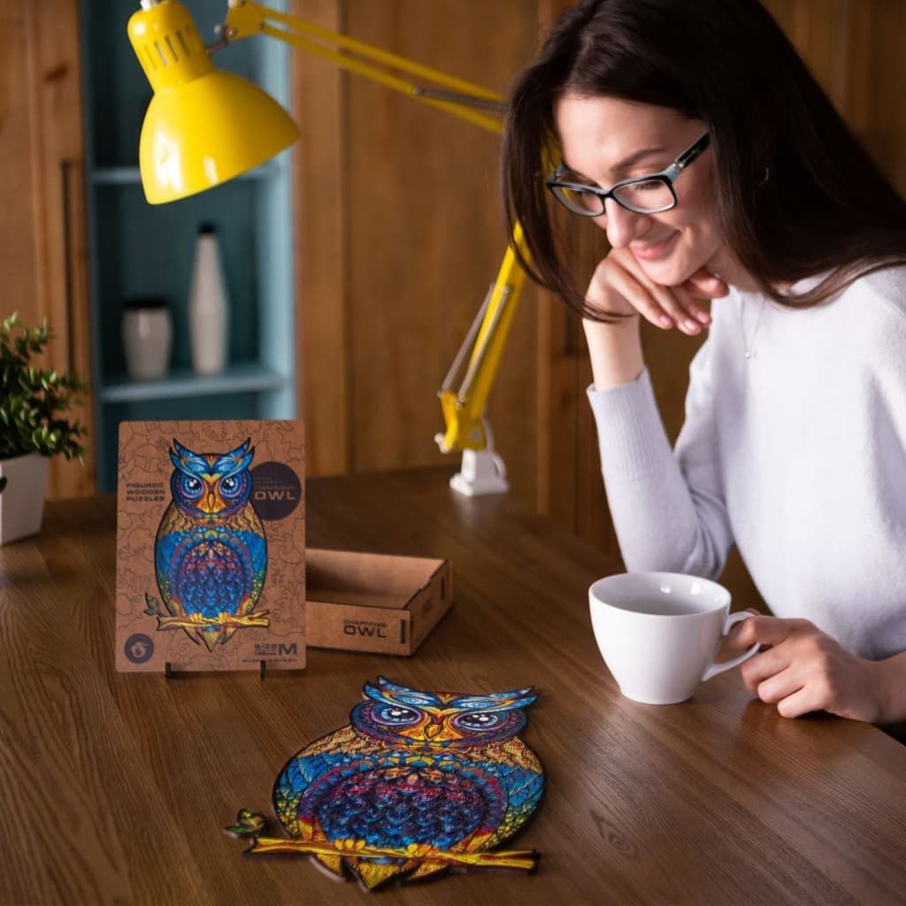 UNIDRAGON 186-tlg. Holzpuzzle Charming Owl Medium 21x35 cm Produktbild 
