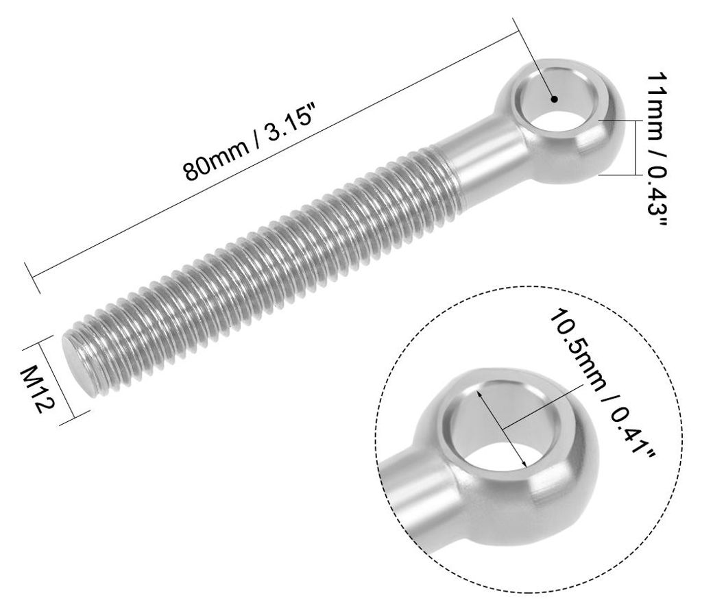 M12 x 80mm 304 Edelstahl Maschinen Passschraube Ringechraube Metrisch Gewinde DE