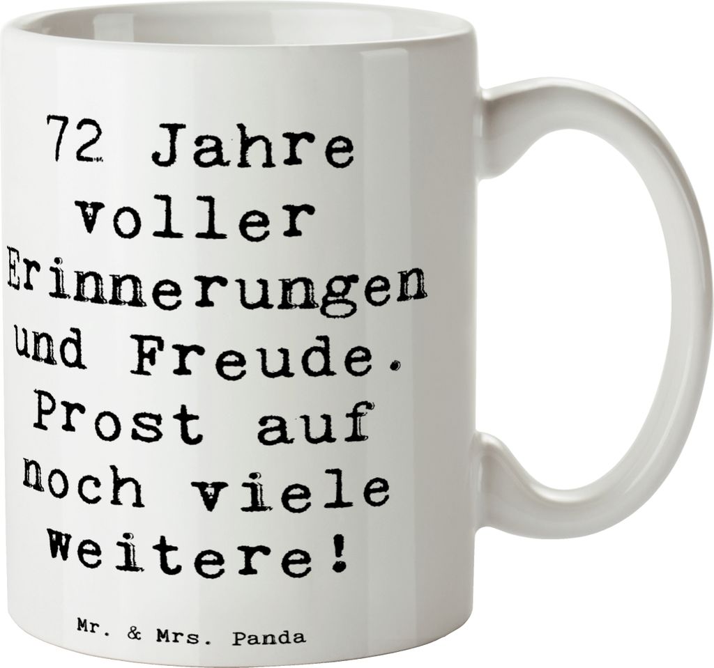 Mr. & Mrs. Panda Kaffeebecher Spruch 72. Geburtstag Glückwünsche - Weiß - Geschenk, Alter, Kaffeetasse, schöne tasse, Meilenstein, cappuccinota...