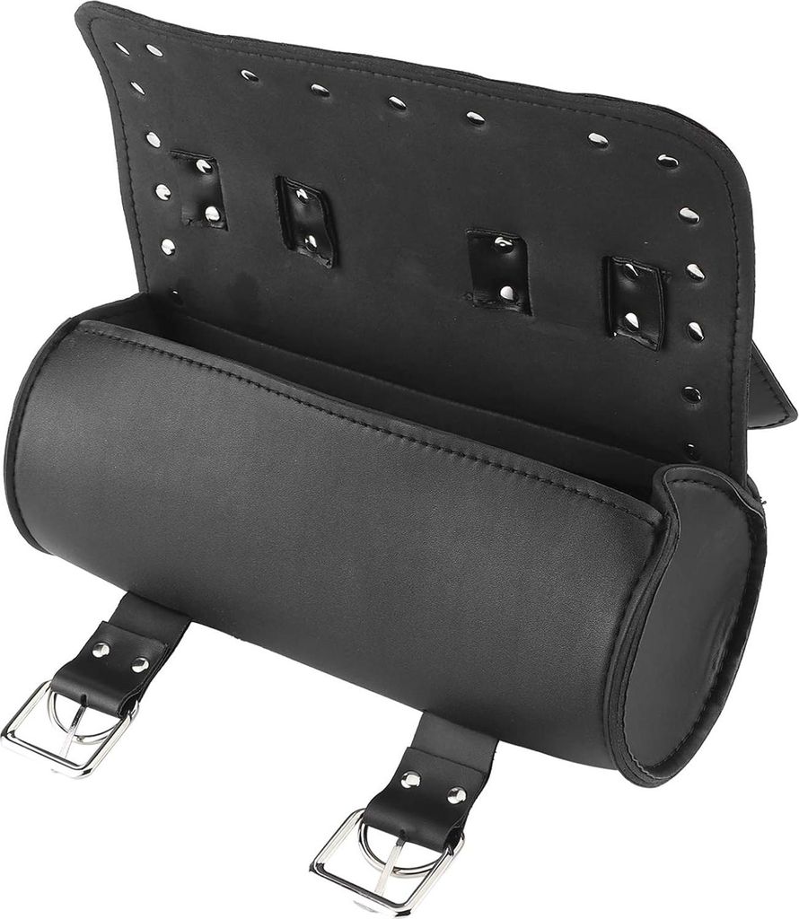 Lenkertasche - Satteltaschen - Handgefertigte Motorrad-Gabeltasche aus Kunstleder - Universelles Motorrad-Rollgepäck - Schwarz
